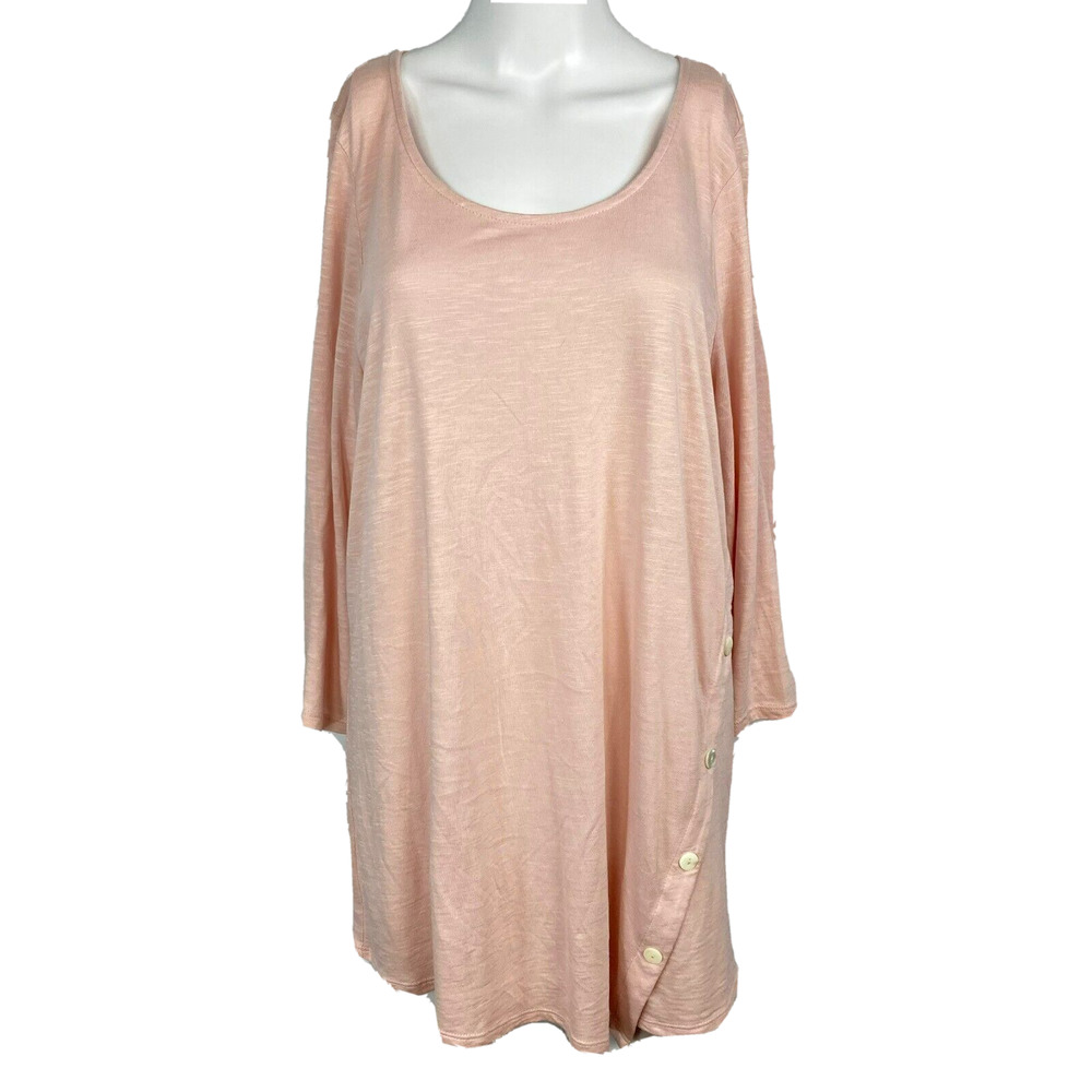 J Jill Pure Shirt Women M Nude Pink Cotton Pullover Asymmetric Button Tunic Top